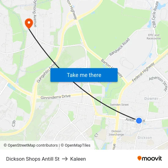 Dickson Shops Antill St to Kaleen map