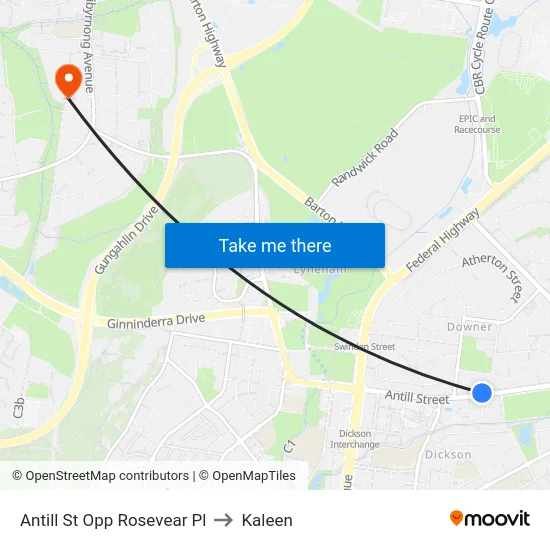 Antill St Opp Rosevear Pl to Kaleen map