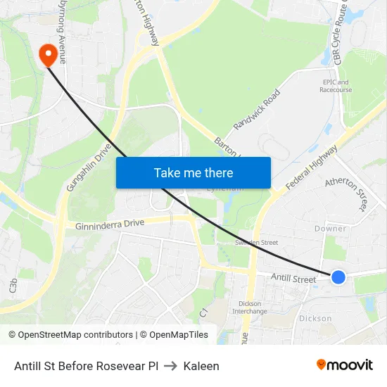 Antill St Before Rosevear Pl to Kaleen map