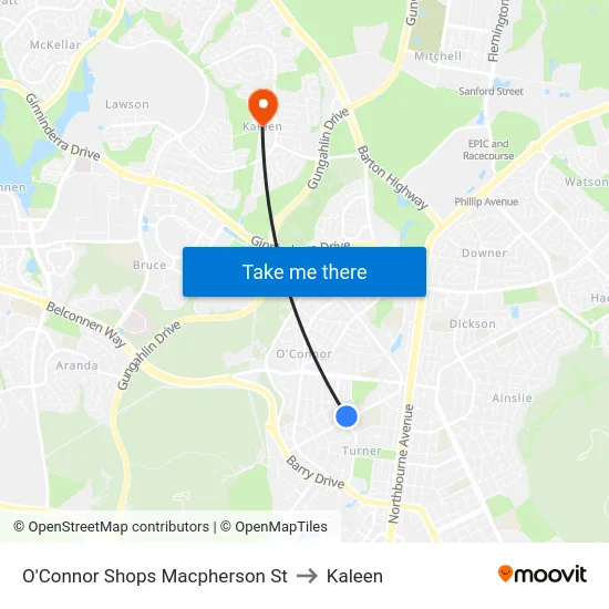 O'Connor Shops Macpherson St to Kaleen map