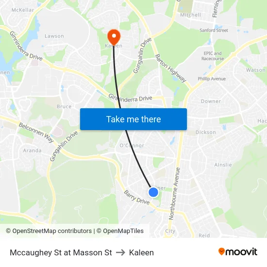 Mccaughey St at Masson St to Kaleen map