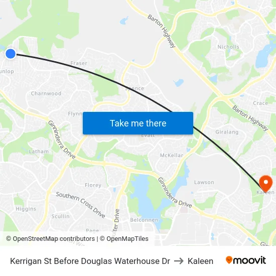 Kerrigan St Before Douglas Waterhouse Dr to Kaleen map