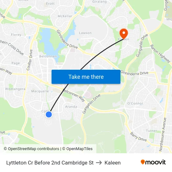 Lyttleton Cr Before 2nd Cambridge St to Kaleen map