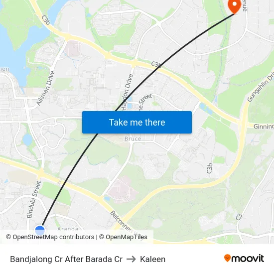 Bandjalong Cr After Barada Cr to Kaleen map
