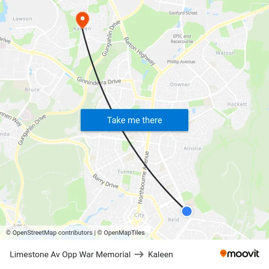 Limestone Av Opp War Memorial to Kaleen map