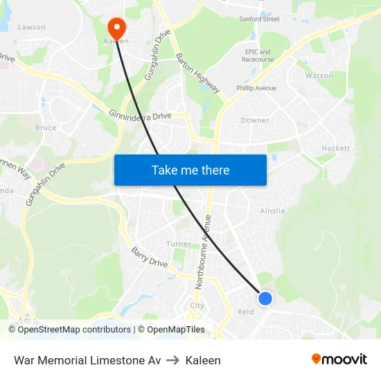 War Memorial Limestone Av to Kaleen map