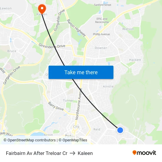 Fairbairn Av After Treloar Cr to Kaleen map