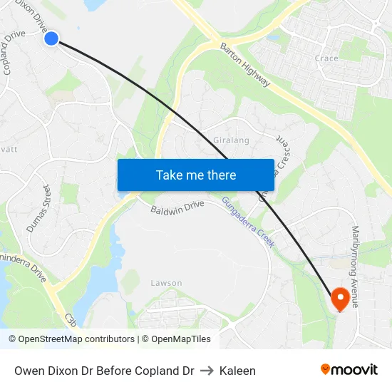 Owen Dixon Dr Before Copland Dr to Kaleen map