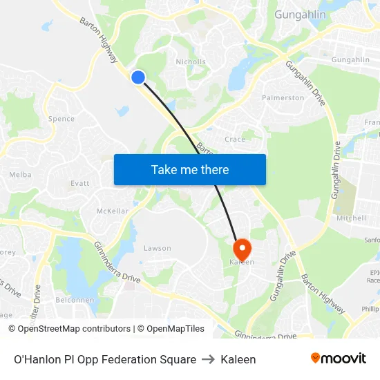 O'Hanlon Pl Opp Federation Square to Kaleen map