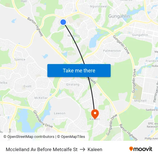 Mcclelland Av Before Metcalfe St to Kaleen map