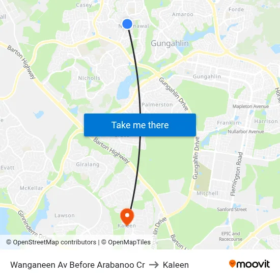 Wanganeen Av Before Arabanoo Cr to Kaleen map