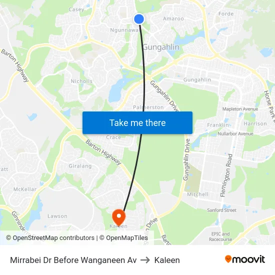 Mirrabei Dr Before Wanganeen Av to Kaleen map