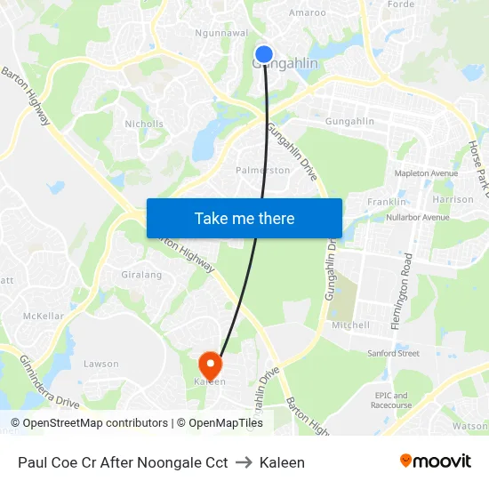 Paul Coe Cr After Noongale Cct to Kaleen map