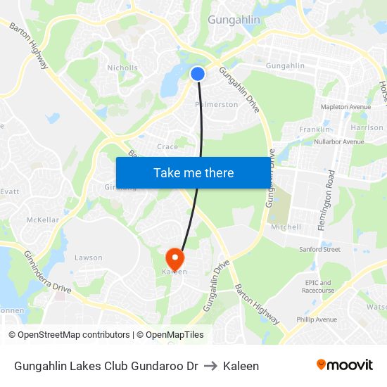 Gungahlin Lakes Club Gundaroo Dr to Kaleen map