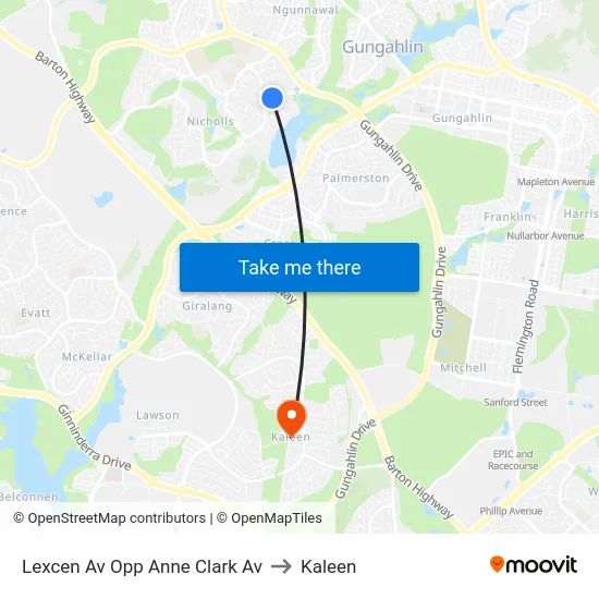 Lexcen Av Opp Anne Clark Av to Kaleen map