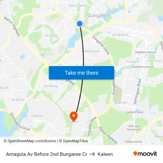 Amagula Av Before 2nd Bungaree Cr to Kaleen map