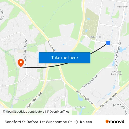 Sandford St Before 1st Winchombe Ct to Kaleen map