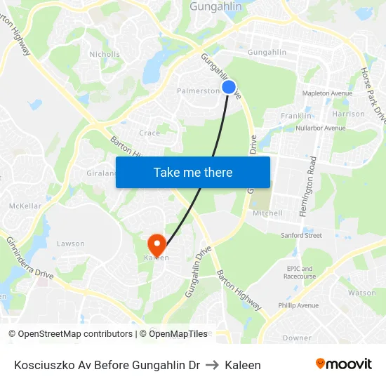 Kosciuszko Av Before Gungahlin Dr to Kaleen map