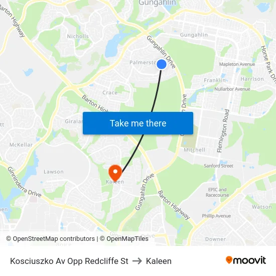 Kosciuszko Av Opp Redcliffe St to Kaleen map