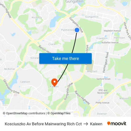 Kosciuszko Av Before Mainwaring Rich Cct to Kaleen map