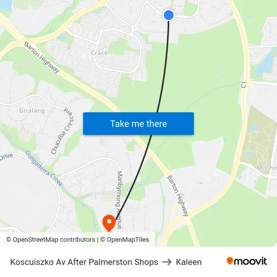 Koscuiszko Av After Palmerston Shops to Kaleen map