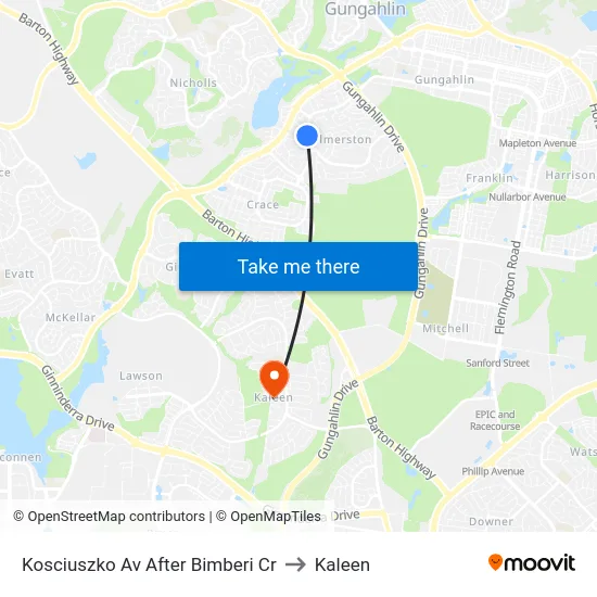 Kosciuszko Av After Bimberi Cr to Kaleen map