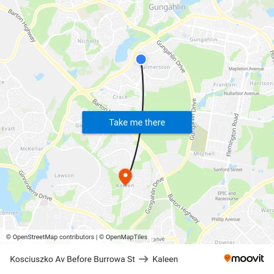 Kosciuszko Av Before Burrowa St to Kaleen map