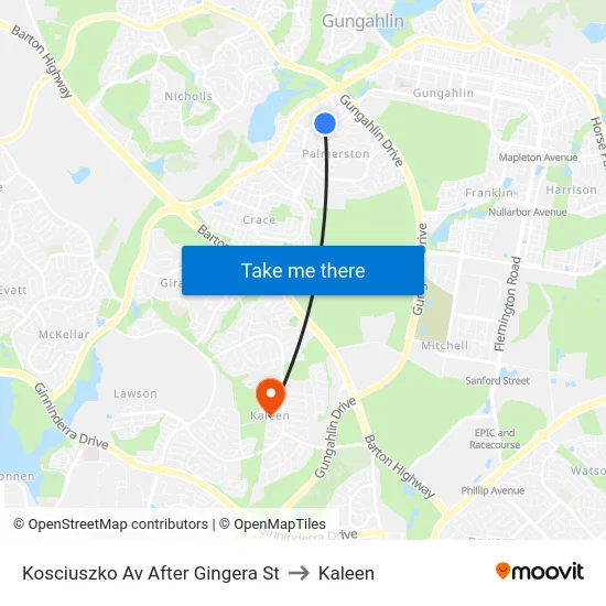 Kosciuszko Av After Gingera St to Kaleen map