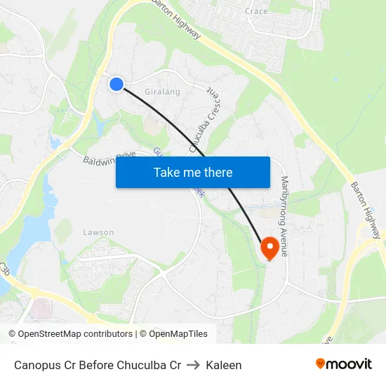 Canopus Cr Before Chuculba Cr to Kaleen map