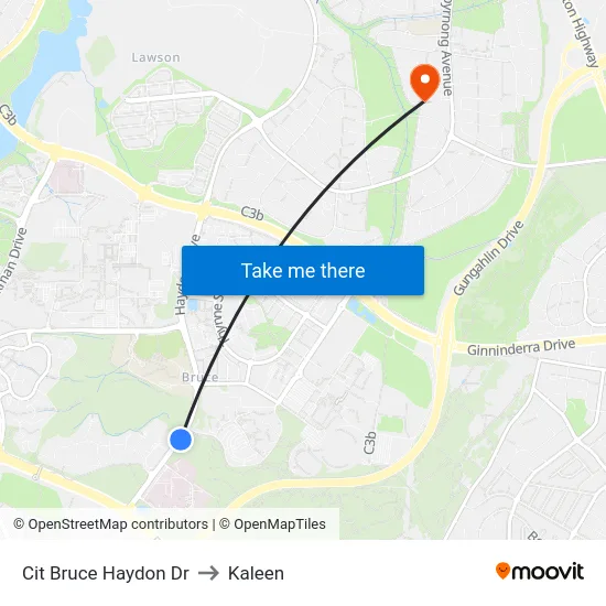 Cit Bruce Haydon Dr to Kaleen map