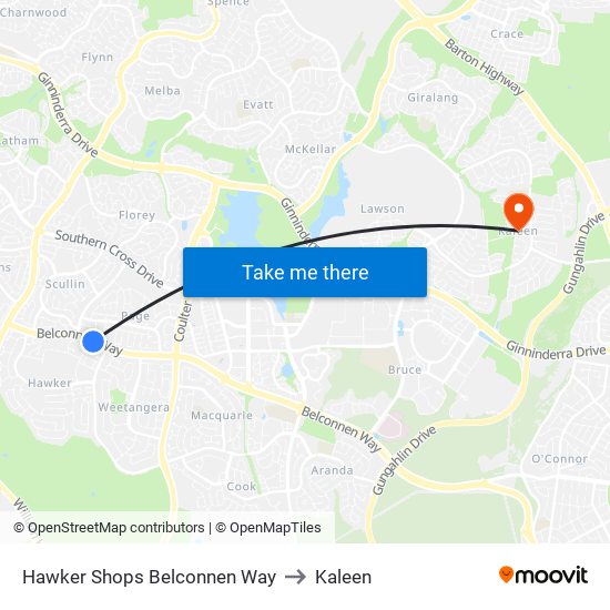 Hawker Shops Belconnen Way to Kaleen map