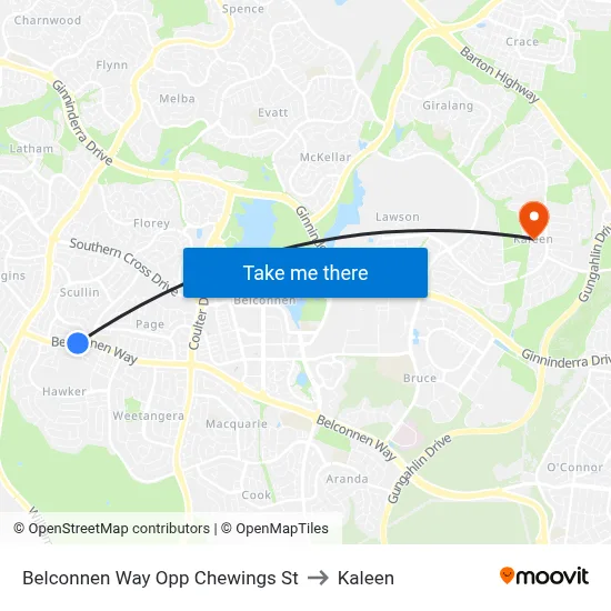 Belconnen Way Opp Chewings St to Kaleen map