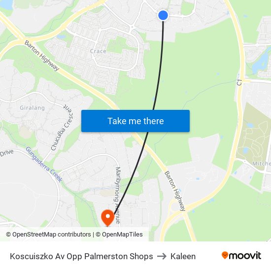 Koscuiszko Av Opp Palmerston Shops to Kaleen map