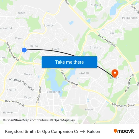 Kingsford Smith Dr Opp Companion Cr to Kaleen map