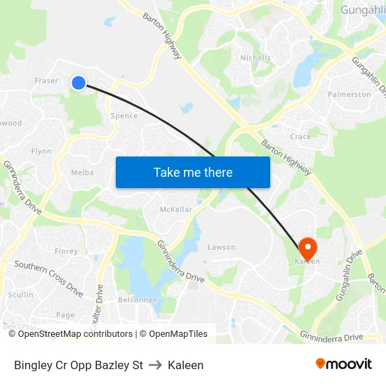 Bingley Cr Opp Bazley St to Kaleen map