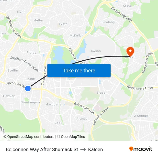 Belconnen Way After Shumack St to Kaleen map