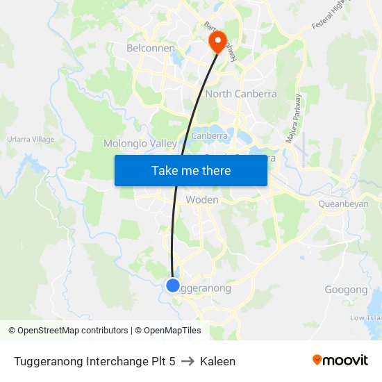 Tuggeranong Interchange Plt 5 to Kaleen map