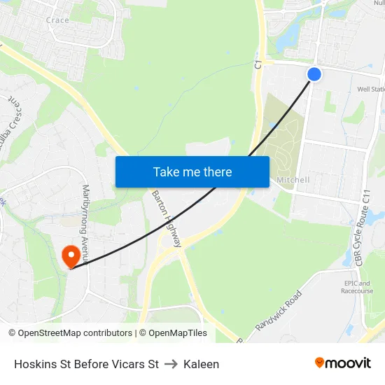 Hoskins St Before Vicars St to Kaleen map