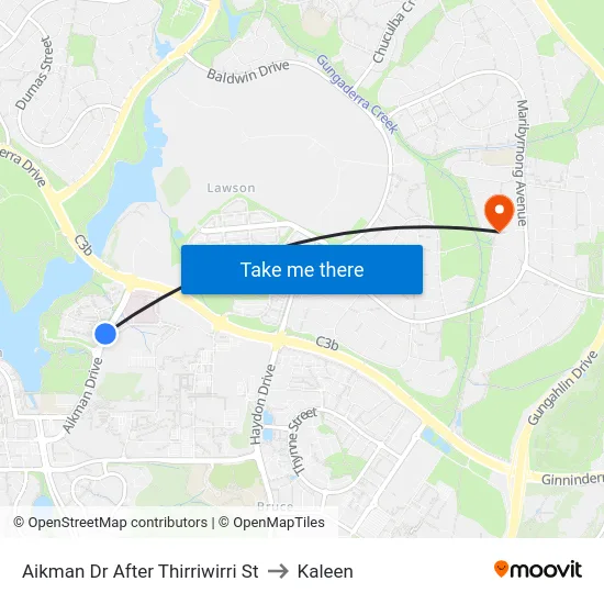 Aikman Dr After Thirriwirri St to Kaleen map