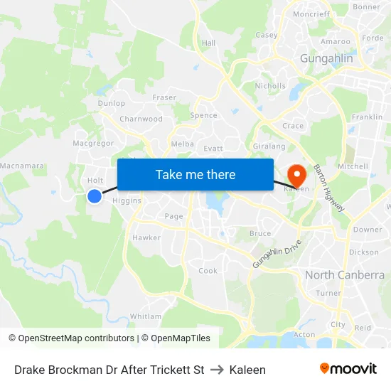 Drake Brockman Dr After Trickett St to Kaleen map