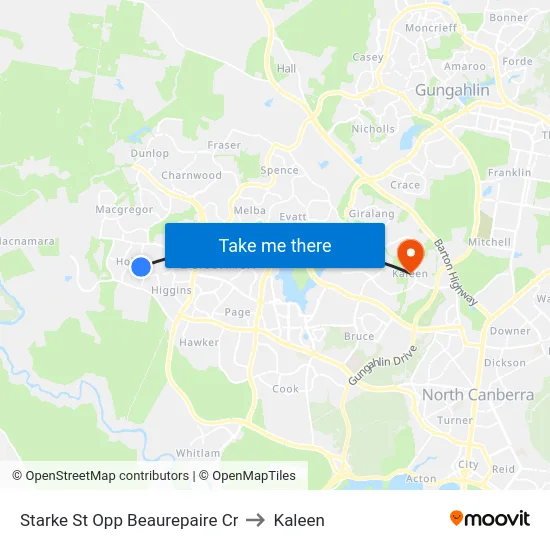 Starke St Opp Beaurepaire Cr to Kaleen map