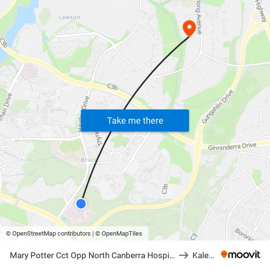 Mary Potter Cct Opp North Canberra Hospital to Kaleen map