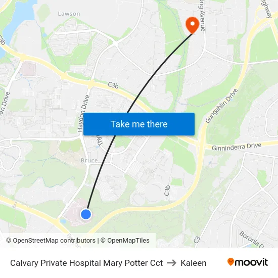 Calvary Private Hospital Mary Potter Cct to Kaleen map