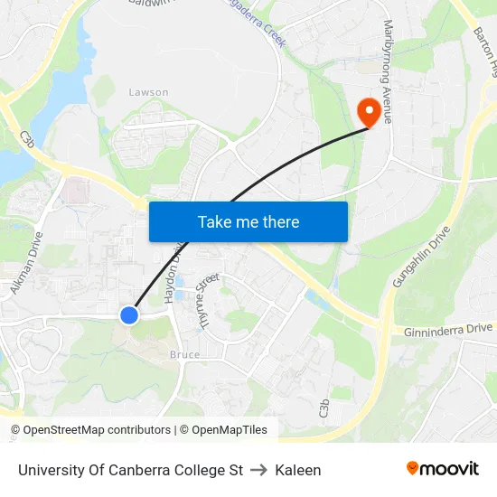 University Of Canberra College St to Kaleen map