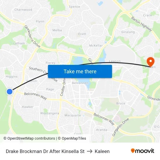 Drake Brockman Dr After Kinsella St to Kaleen map