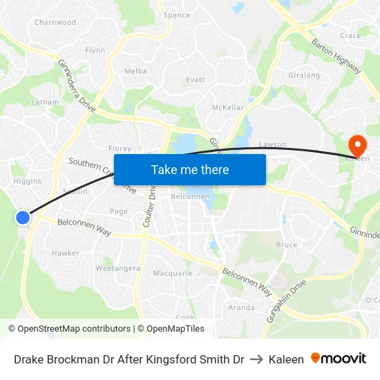 Drake Brockman Dr After Kingsford Smith Dr to Kaleen map