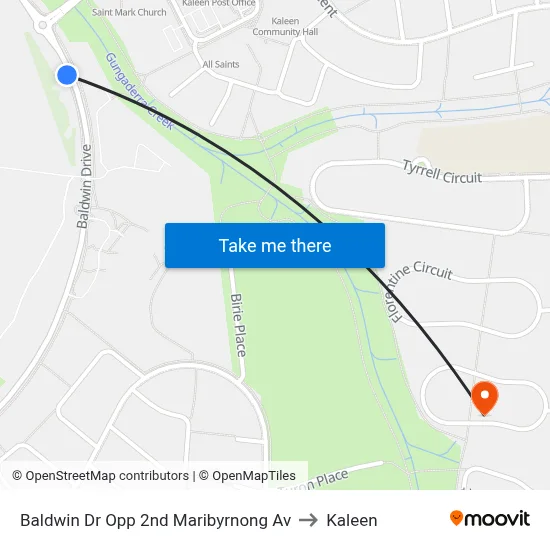 Baldwin Dr Opp 2nd Maribyrnong Av to Kaleen map