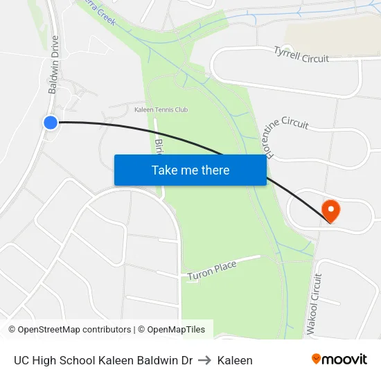 UC High School Kaleen Baldwin Dr to Kaleen map