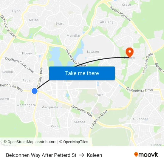 Belconnen Way After Petterd St to Kaleen map
