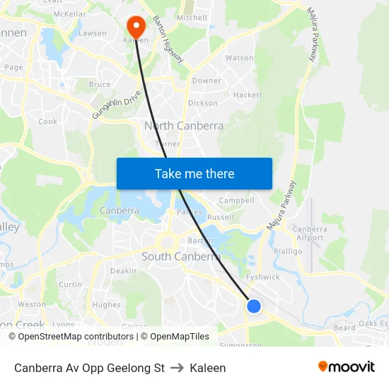 Canberra Av Opp Geelong St to Kaleen map